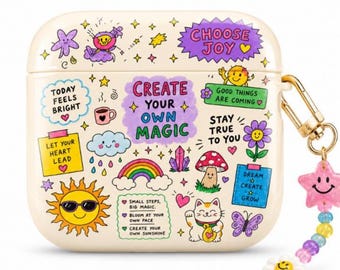Cute Doodle AirPods Case, Positive Vibes AirPods Cover, Kawaii Aesthetic Earbuds Case, Motivational Quote Gift for Her