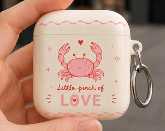 Cute Crab AirPods Case, Little Pinch of Love Case, Valentine Gift for Her, Kawaii Ocean AirPod Pro Case, Romantic Tech Accessory