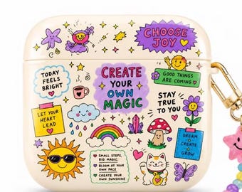 Funda para AirPods con lindos dibujos, funda para AirPods con vibras positivas, funda para auriculares con estética kawaii, regalo con cita motivacional para ella.
