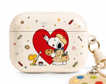 Artist Dog AirPods Case, Cute Painter Puppy AirPods Pro Case, Heart Art AirPods 4 Case, Cartoon Dog Gift, Cute Earbuds Cover