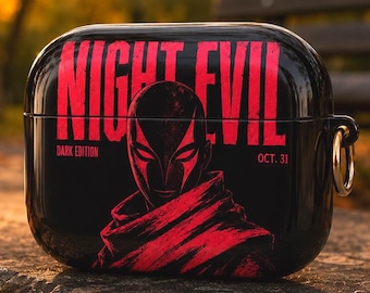 Night Evil Gothic AirPods Pro Case, Halloween AirPods Gen Case, Black Pink Spooky Tech Accessory, Dark Aesthetic Gift