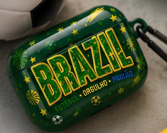 Brazil Soccer AirPods Pro Case, Brazil Football AirPods Gen Case, Brazilian Pride Earbuds Cover, Futebol Orgulho Paixão