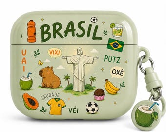 Brazil AirPods Pro Case, Cute Capybara AirPods Cover, Christ the Redeemer Design, Soccer Fan Gift, Tropical Brazil Travel Gift