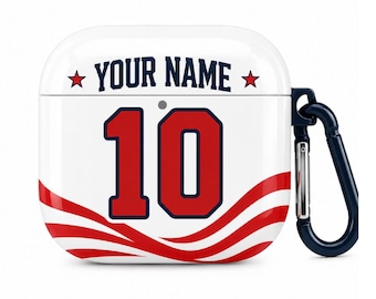 Personalized Soccer AirPods Case, Custom Name & Number AirPods Cover, USA Football Fan Gift, Soccer Team Jersey AirPods Pro Case