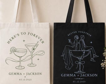 Personalized Wedding Tote Bag, Custom Couple Names and Date, Bride Groom Gift, Champagne Tote, Bridal Shower or Newlywed Keepsake