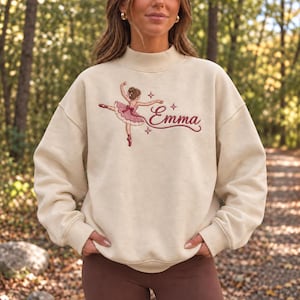 Personalized Ballerina Embroidered Mock Neck Sweatshirt, Custom Name Ballet Pullover