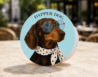 Dachshund Phone Grip, Dapper Dog Phone Holder, Cute Sausage Dog Expandable Grip, Vintage Dog Lover Gift, Blue Phone Stand