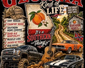 Södra landsbygdslivsstil PNG | Digital nedladdning av Georgia Country | Rustik sydstatsskjortadesign | Countrymusikgrafik för grusvägar | Omedelbar