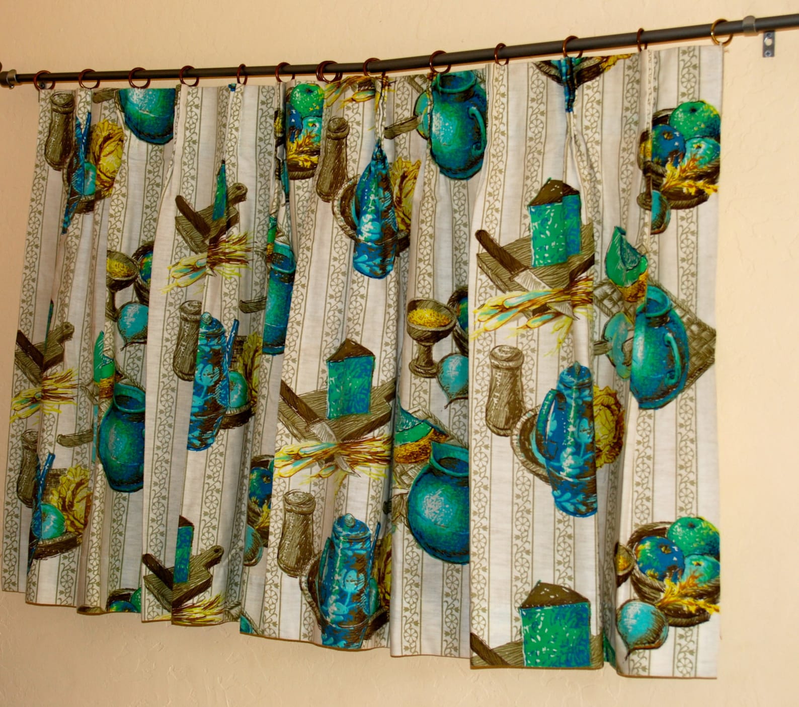 Linen kitchen cafe curtains with rings and pinch pleats set Etsy