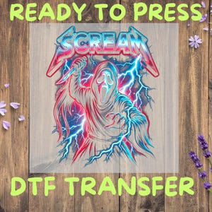 Ready To Press Halftone DTF Transfer, Halloween Ghost Mask, Black Knock-Out for Black Shirts, Iron-On, Direct to Film, Heat Transfer