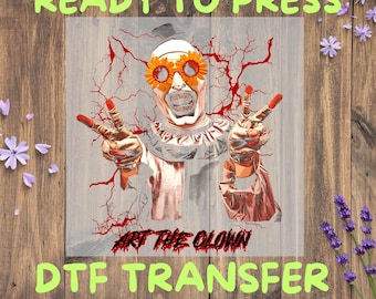 Ready To Press Halftone DTF Transfer, Terrifier Art the Clown, Black Knock-Out for Black Shirts, Iron-On, Direct to Film, Heat Transfer