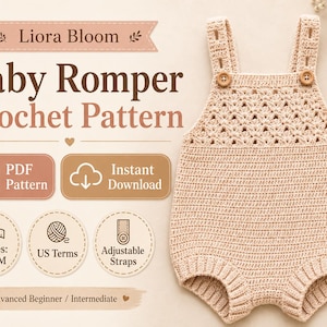 Haakpatroon voor een babyrompertje (PDF), pasgeboren tot 12 maanden, unisex model, beginnersvriendelijk, direct te downloaden, Amerikaanse termen