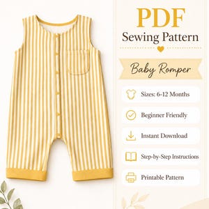 PDF-Schnittmuster für einen Baby-Strampler, 6-12 Monate, einfaches Anfängermodell (digitaler Download)