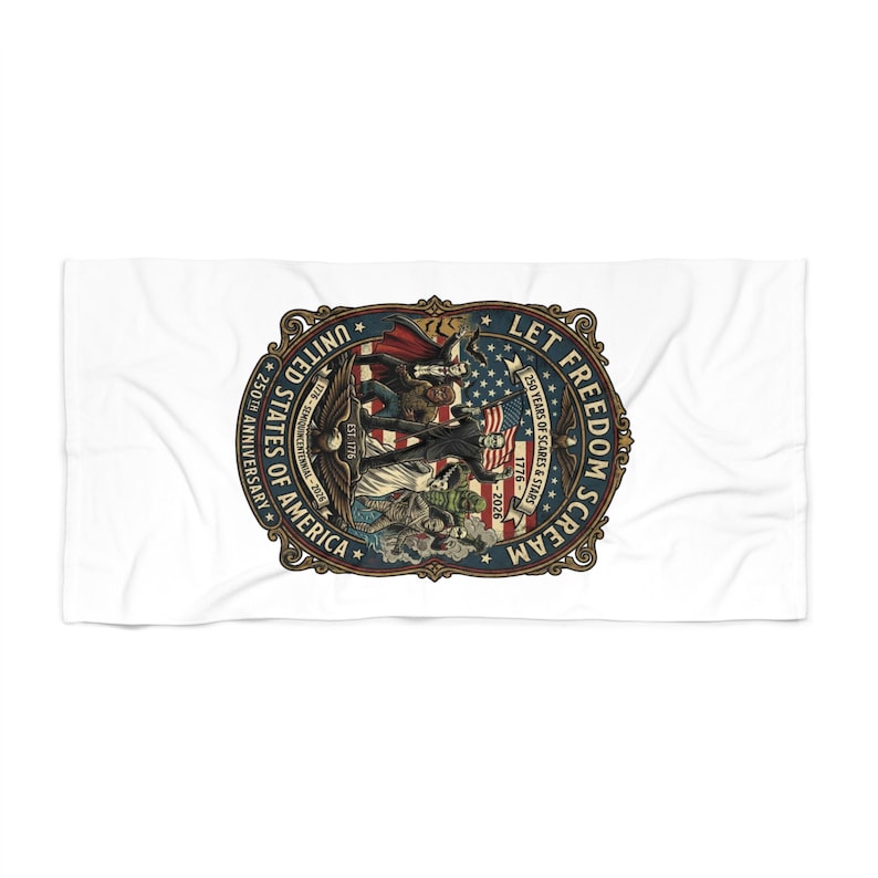 Let Freiheit Screme Americana Adler Schild Strandtuch | Fantastische 250th Jubiläum USA Vintage Universal Monster Style Bild 1