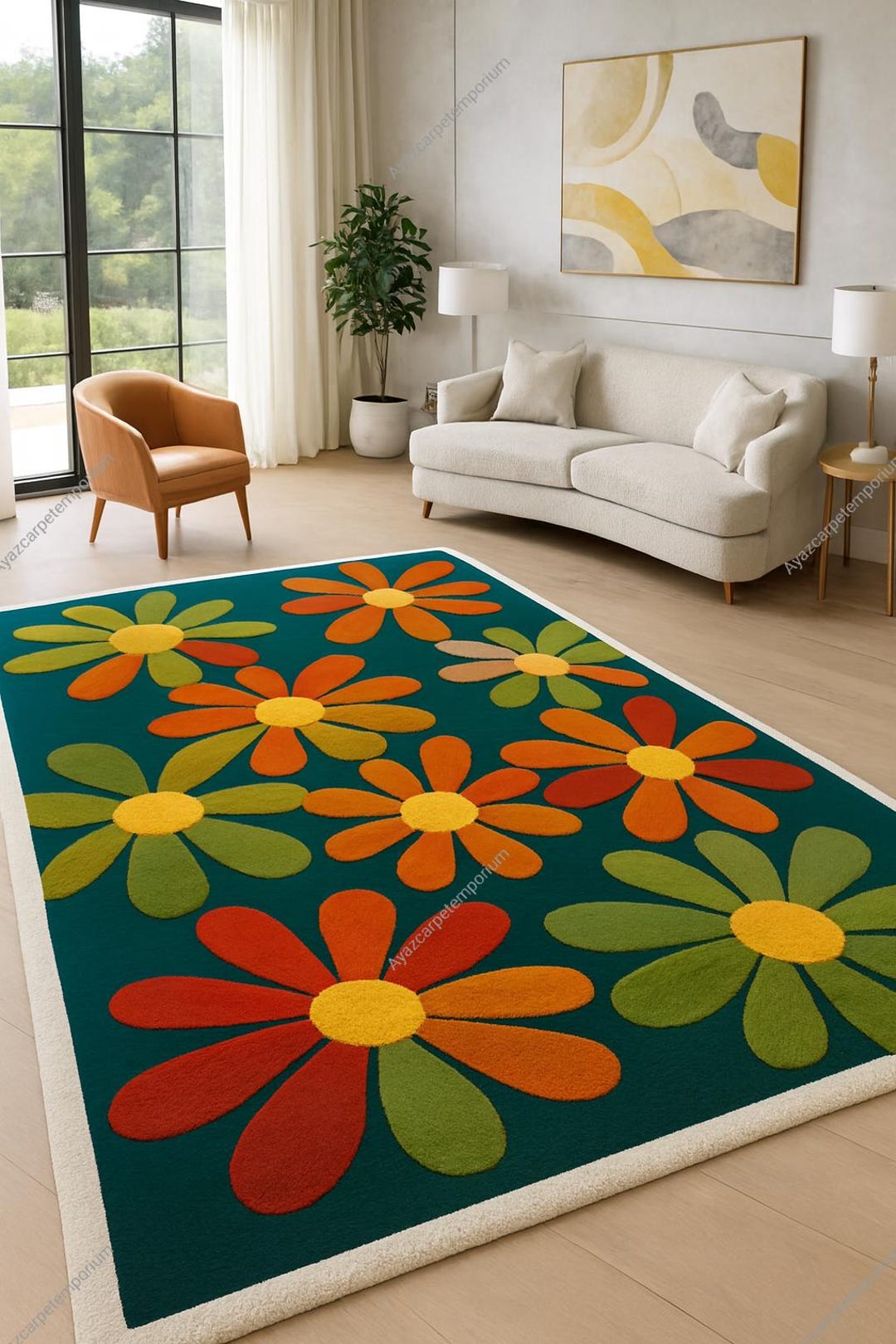 Colorful Floral Wool Area Rug for Living Room, Hand Tufted Flower ...
