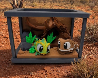 Minijuego de dragón barbudo y camaleón – Escena de terrario impresa en 3D – Juguete de exhibición de escritorio