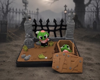 Set de juego Cementerio de zombis / Diorama de Halloween impreso en 3D, decoración espeluznante para el escritorio