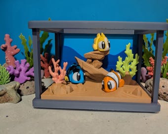 Minijuego de acuario – Escena de pecera impresa en 3D – Juguete de escritorio oceánico