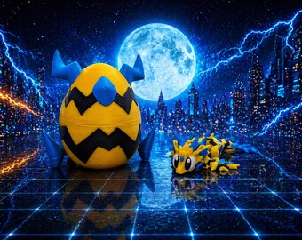 Dragón eléctrico con huevo – Dragón impreso en 3D con efecto de relámpago – Juguete de escritorio de fantasía – Mini figura coleccionable