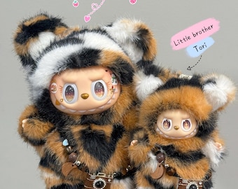 Tiger Stripe Plush Bear Pair | Handmade Plush Dolls｜Magnetic Tail | OOAK Soft Collectible Gift
