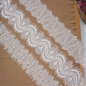 10m 4stk 7,7-10cm breit schwarz/ivory Wimpern Mesh Bastelmaterial Stoff Kleid Rock Shirt Bordüre Nähen Spitzenbesatz Band T27X385P220927H