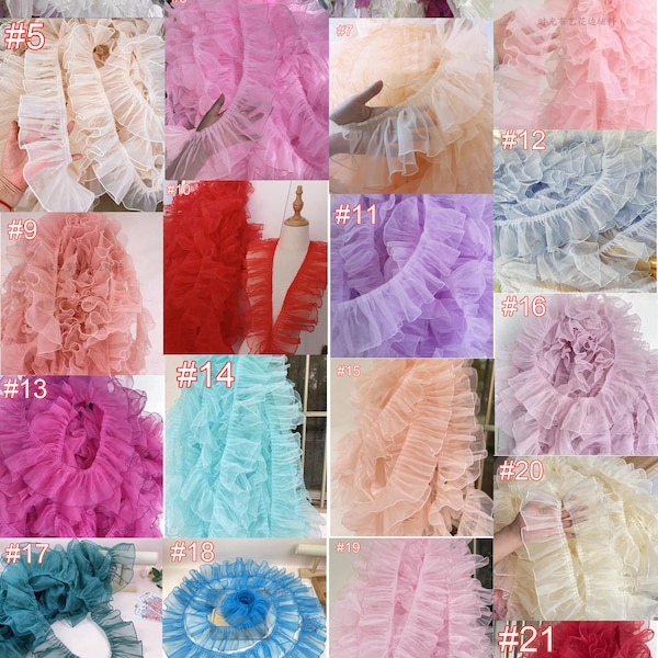 5 meters/lot 10cm 3.93" wide 21 color fold wrinkle ruffled pleated fluffy yarn organza skirt dress shirt lace trim ribbon V24X704P230714V