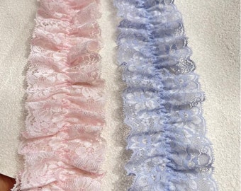 5 Meter 6cm 2,36" breites rosa/blaues Netz dehnbar elastisches Rüschen Rüschenband Kind Rock Kleid Hemd Vorhang Rand Spitzenband V24X817L240505V