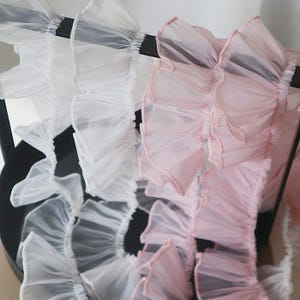 5 Meter 5 cm Breite ivory/rosa Tüll Gaze diy Falten Rüsche Faltenrock Hemd Kleid Bluse Dekoration Zierband Z1G563R240225T