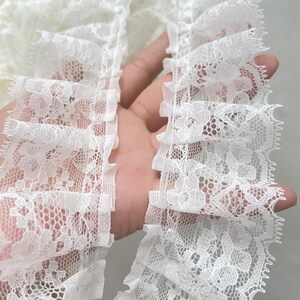 10 meters 5cm 1.96" wide ivory floral mesh wrinkle pleat extended skirt doll fluffy dress collar sleeves lace trim ribbon C24X1068P250627C