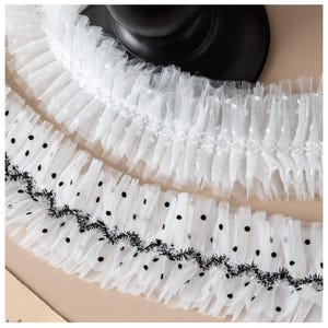 3 Meter 5 cm 1,96" breit Schwarz Elfenbein Punkte Netz Rüsche Falte Spitze Accessoires DIY Bündchen Rock Kleid Hemd Tasche Einfassung Material C39Y404M250119J