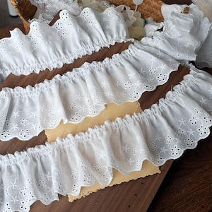 5 yards 5-9 cm de large tissu en coton ivoire broderie à volants pli chemise jupe robe couture bordure en dentelle ruban N20T821K250116U