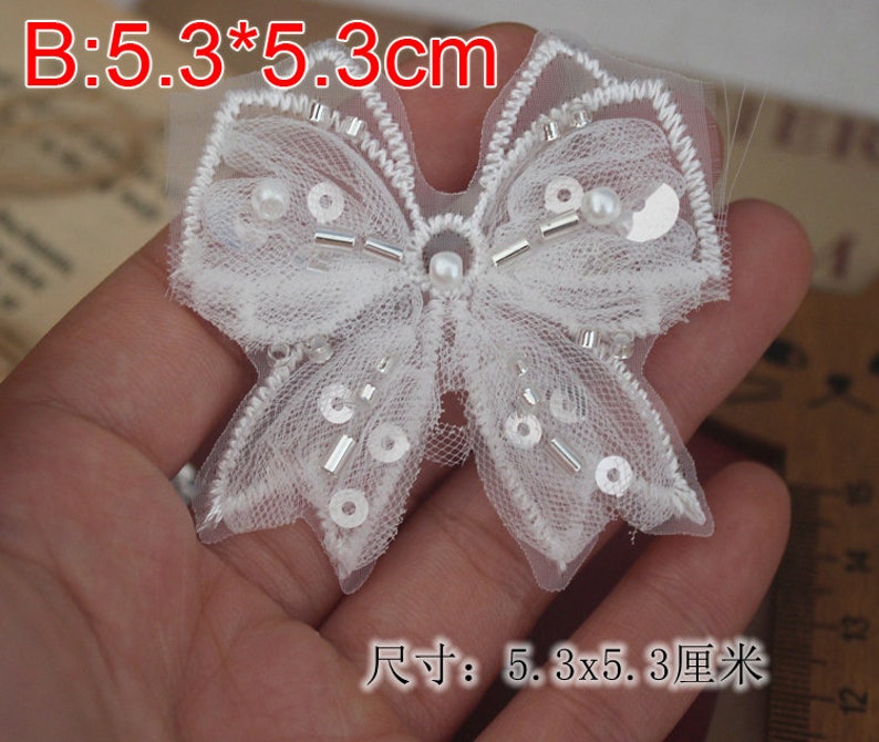 10pcs 5-11cm wide ivory butterfly embroidery gauze beads brooch wedding skirt shirt dress hair decoration patch applique T27X475P240501H B-10pcs