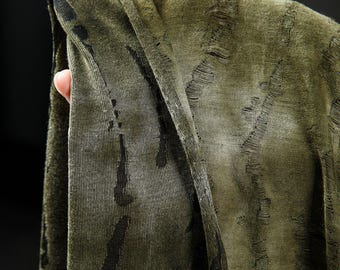 Vintage tie dye moss stains green tattered knitted texture fabric DIY coat skirt dress jacket pants design clothing material T50T98V251226V