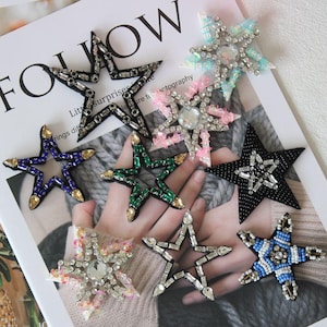 5 pièces 5-8 cm de large strass cousus à la main perles à ongles étoiles autocollants en tissu sacs à chaussures bricolage broches de chemise patchs appliqués 27X550P250317P