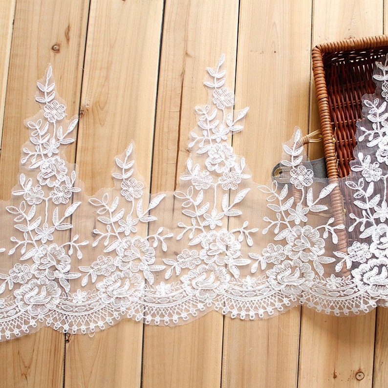 6 yard 30cm 11.8 wide ivory bridal wedding dress mesh tulle gauze embroidered tapes lace trim ribbon vbt5 free ship