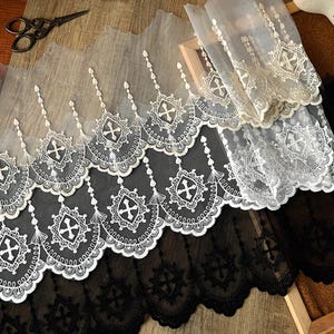 5 yardsS 17 cm 6.29" breit schwarz/gold/elfenbein Gaze Mesh Dessous Kleid Rock Kleidung gestickte Bänder Spitzenbesatz Band N20T219K201029Y