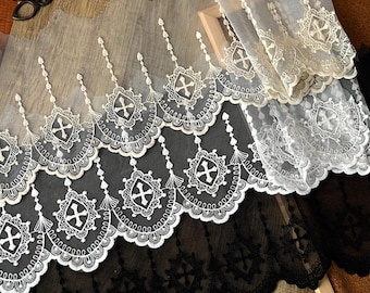 5 yardS 17cm 6.29" wide black/gold/ivory gauze mesh lingerie fabric dress skirt clothes embroidered tapes lace trim ribbon N20T219K201029Y