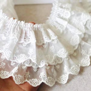3 Meter 6,5 cm 2,55"breites ivory 2 Schichten hohles Herz Baumwolle Stickerei wrikle Falte Rock Kleid Spitzenbesatz Band Material Z1T698P250228T
