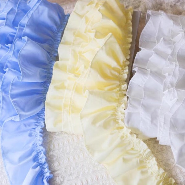 5yard 7cm 2.75" wide yellow/blue/ivory cotton ruffled pleated baby doll lingerie underwear dress fabric lace trim ribbon Z1T610K240427T