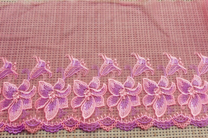 5 yard 17cm 6.69 wide pink tulle mesh gauze fabric embroidered tapes lace trim ribbon B4R1394L0616P