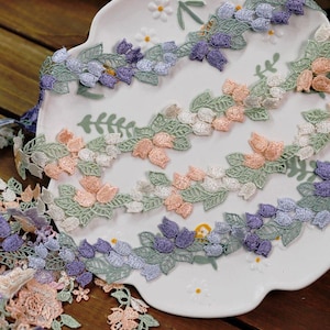 5メートル 4センチ 1.57インチ幅 紫/オレンジの花柄刺繍 DIY 裁縫アクセサリー ドレス スカート シャツ生地 レーストリムリボン N20T552R2350613U