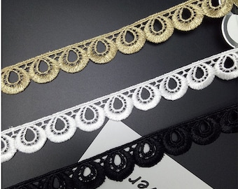 10 yards 2cm breit schwarz/weiß/gold Stoff Stickerei Hochzeit Party Kleid Rock Shirt Dekoration Spitzenborte Band Bänder Z34E90H230716V