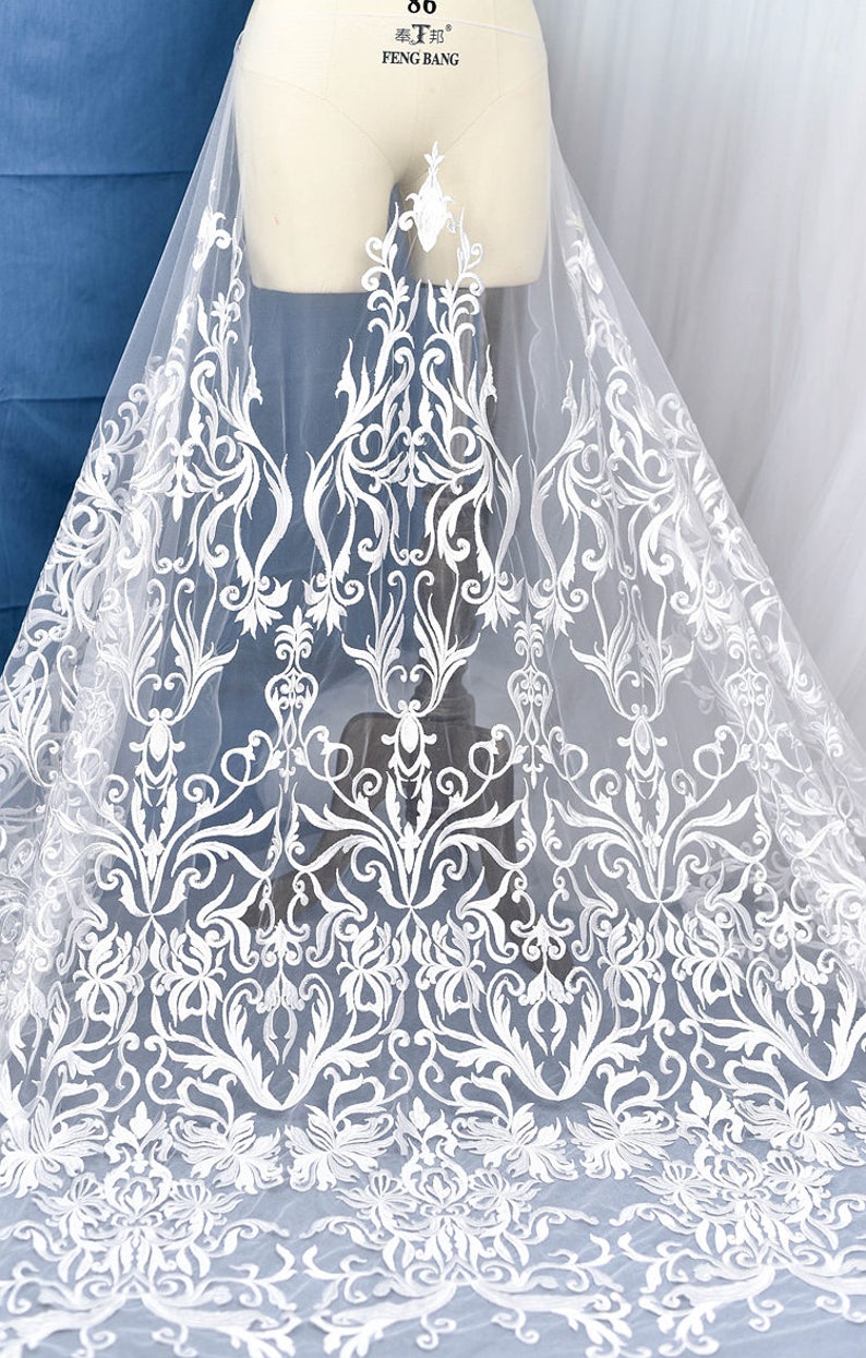 0.9x1.3 meter wide ivory mesh tulle gauze dress embroidered veil lace fabric cloth clothing G30E393P0927V free ship