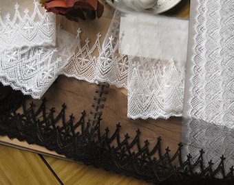 10 yard 9cm 3.54" wide black/ivory mesh tulle gauze fabric embroidered tapes lace trim no with ribbon 19193 1028 free ship