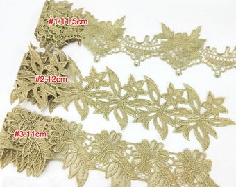 3 yards 11-12cm wide gold floral craft material sew diy fabric embroidery dress lingerie sleeves lace trim ribbon Z34E253T221014Y