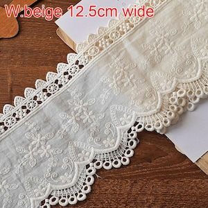 3-10 yards 6-12cm wide ivory/beige cotton hollow fabric embroidered lace trim ribbon dress skirt hats edge tape accessories N20T898P250618U