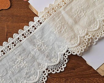 3-10 yardS 6-12cm wide ivory/beige cotton hollow fabric embroidered lace trim ribbon dress skirt hats edge tape accessories N20T898P250618U