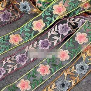 5 Meter 4,8 cm 1,88" breite Organza lila Stickerei Blumen Shirt Rock Kleid Einfassung Dekoration Spitzenband N20T754L240715U