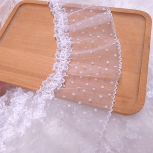 5 Meter 10 cm 3,93 "breite weiße Netz Punkte Spitzenband Falten Rüschen verlängertes Kleid Puppenrock Vorhang Kante Zubehör C24X997L250518C