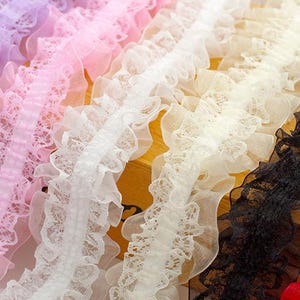 5 Meter 4 cm 1,57" breites beige/rot/rosa/blau DIY elastischer Gaze Rüsche Spitzenborte Band Kragen Kleid Rock Kante Accessoires T31P381P250426C